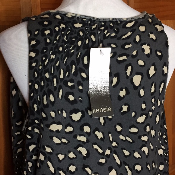 KENSIE Size Small Knit Tank CHEETAH Gray sweater Animal Print Drapeneck $79 NEW - Picture 6 of 8